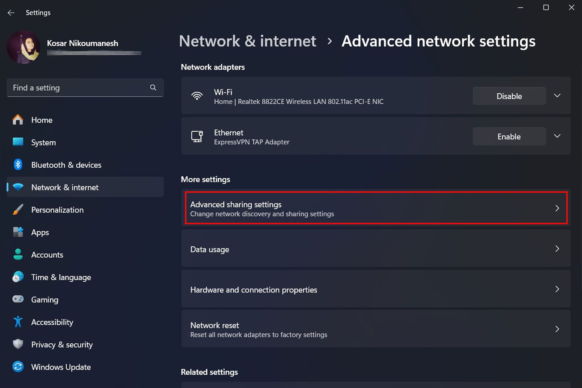 تنظیمات Network Setting