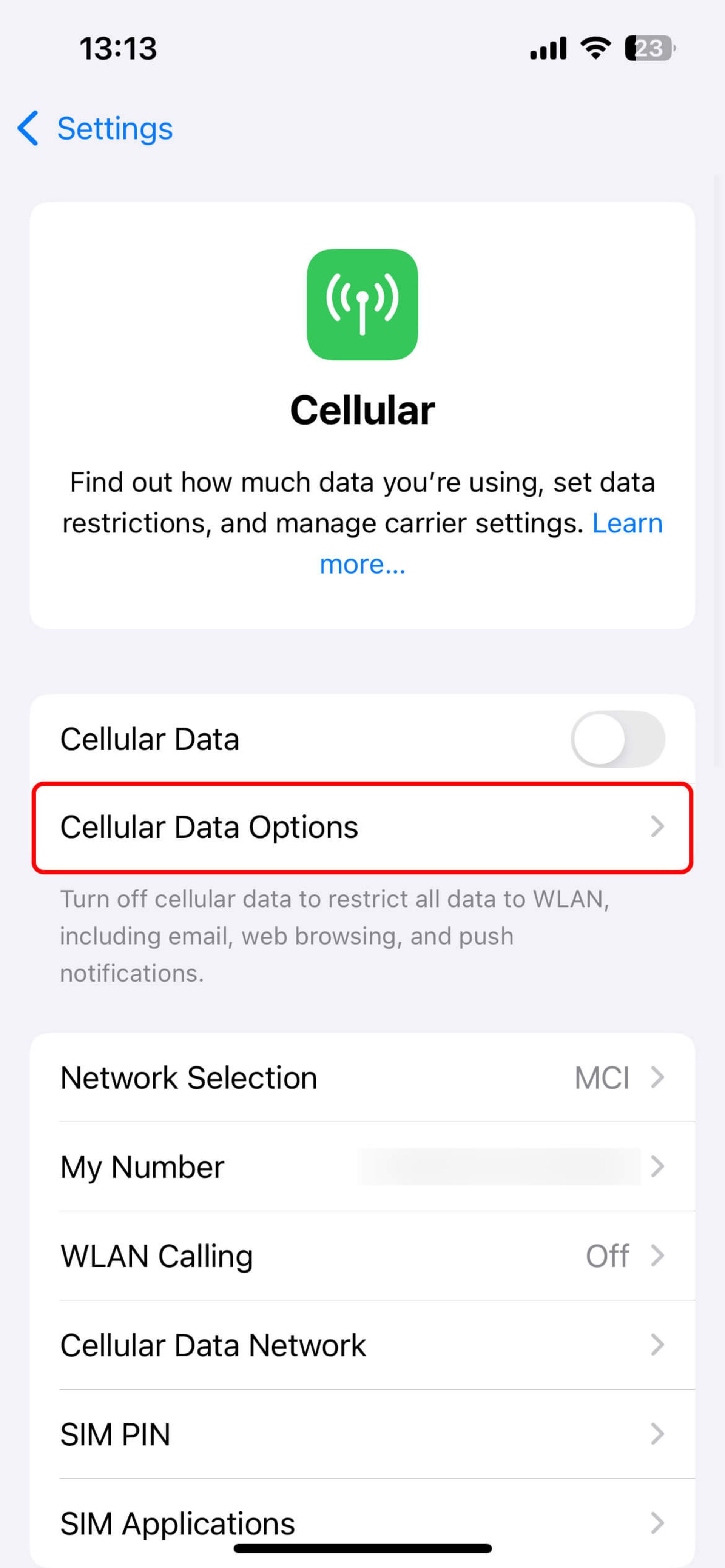 بخش Cellular