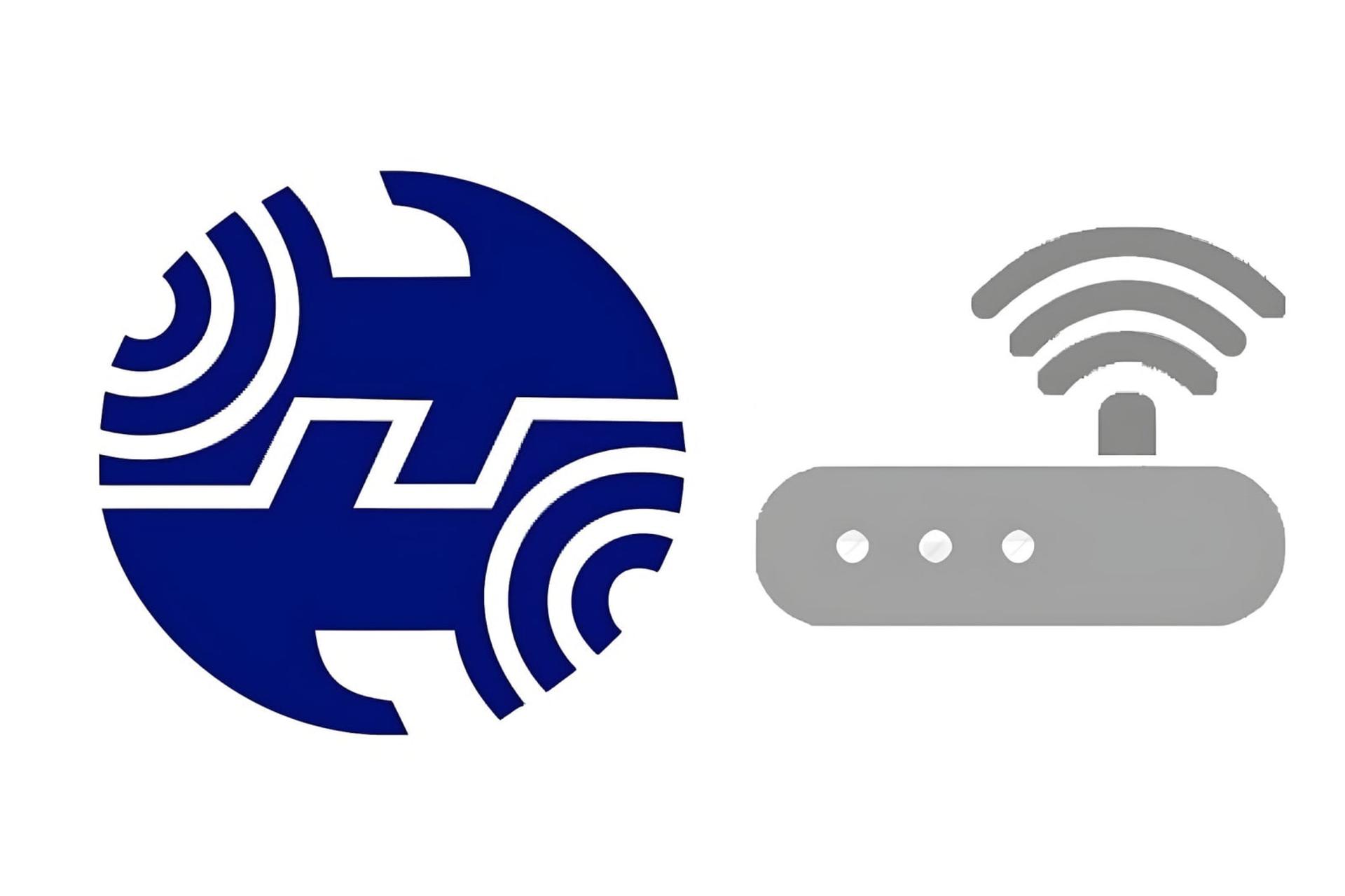 نمادهای گرافیکی شبکه و مودم وای‌فای (Wi-Fi) با رنگ آبی و خاکستری