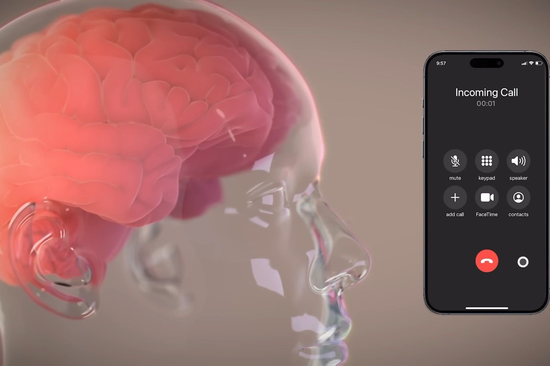 نمایی شیشه‌ای از جمجمه‌ی انسان در کنار گوشی موبایل