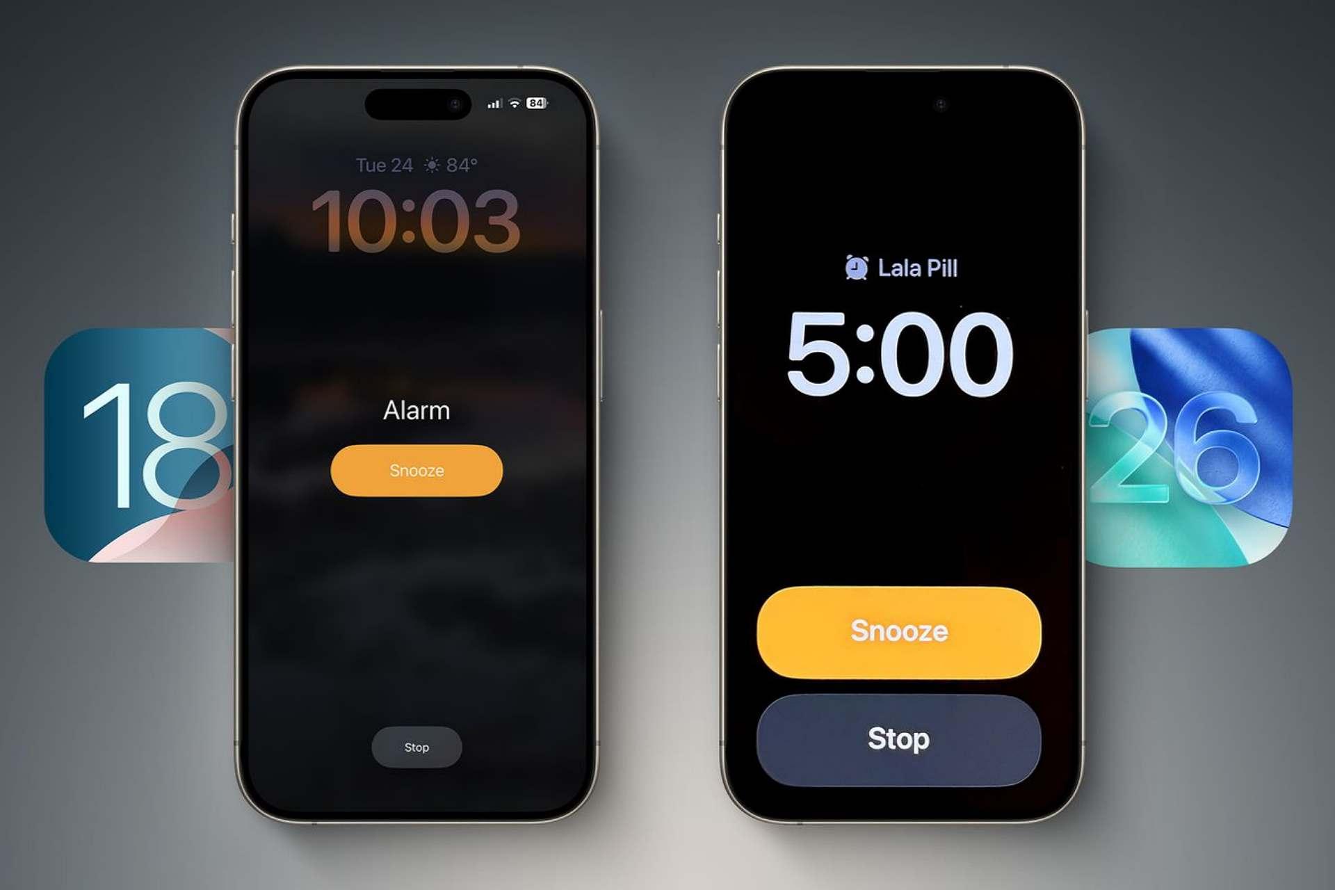 طراحی جدید صفحه‌ی آلارم iOS 26