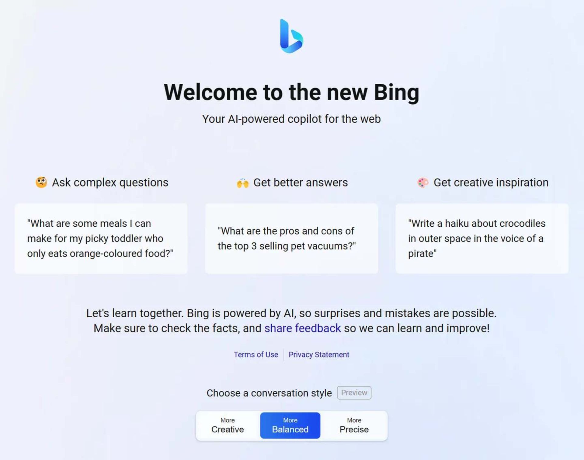 حالت‌های مختلف تعیین شخیص چت بات بینگ
