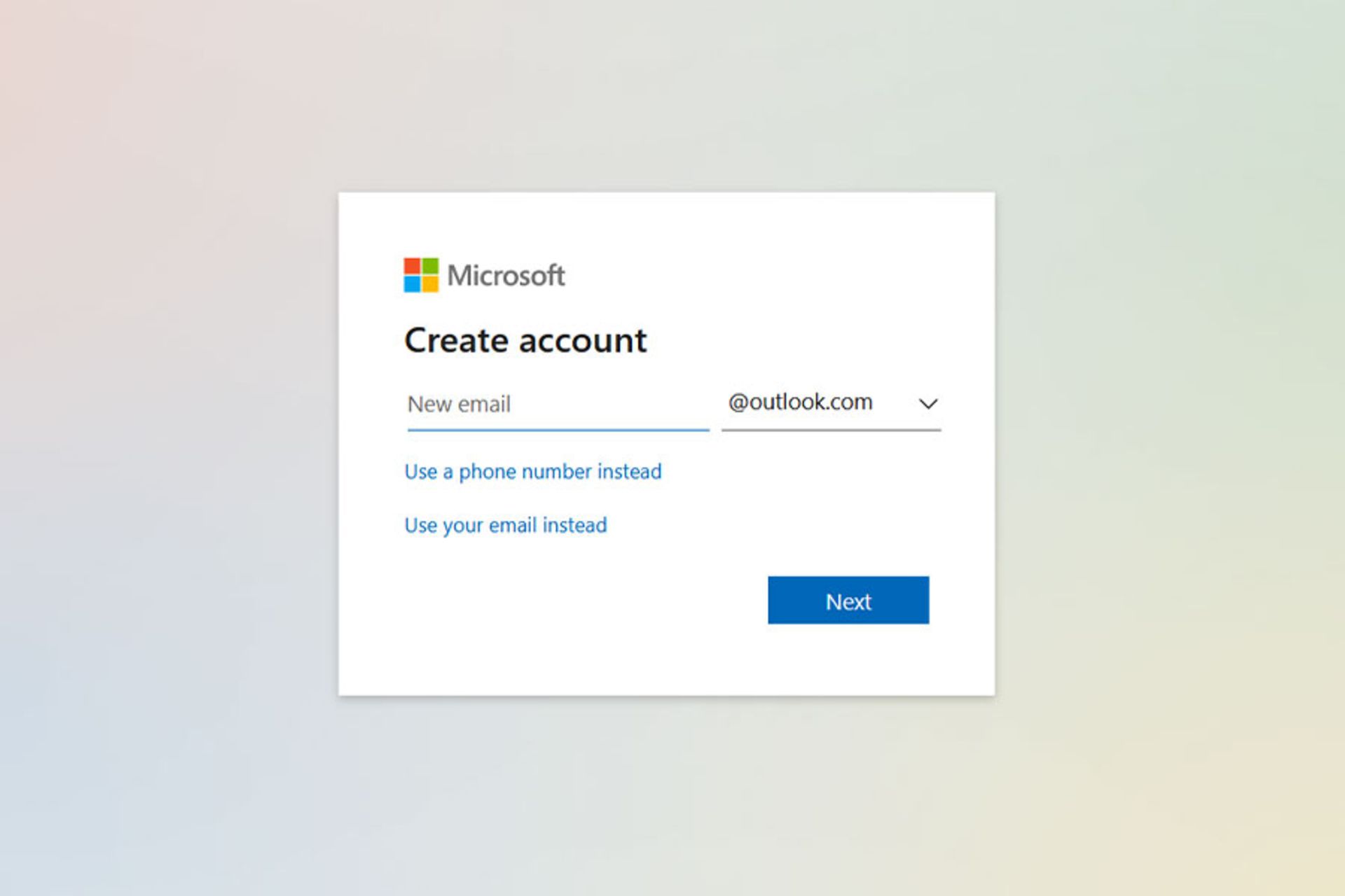 ایجاد حساب مایکروسافت با پسود Outlook