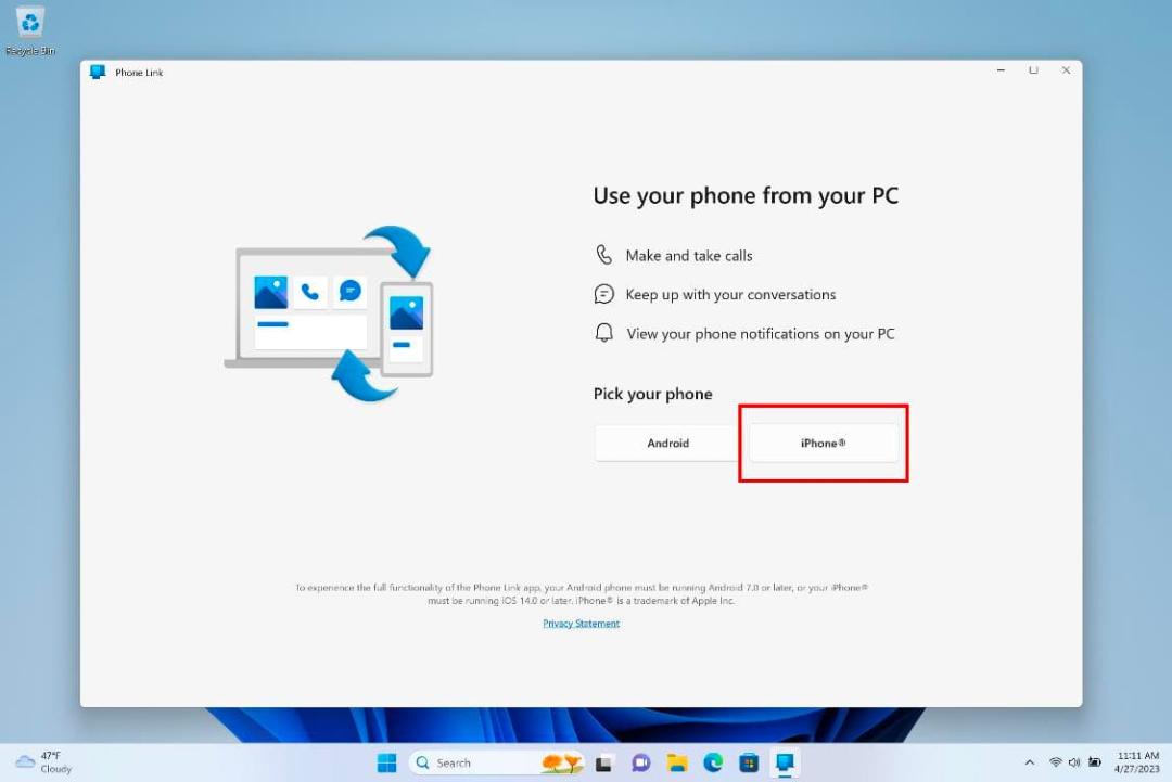 صفحه راه اندازی جدید Phone Link ویندوز ۱۱