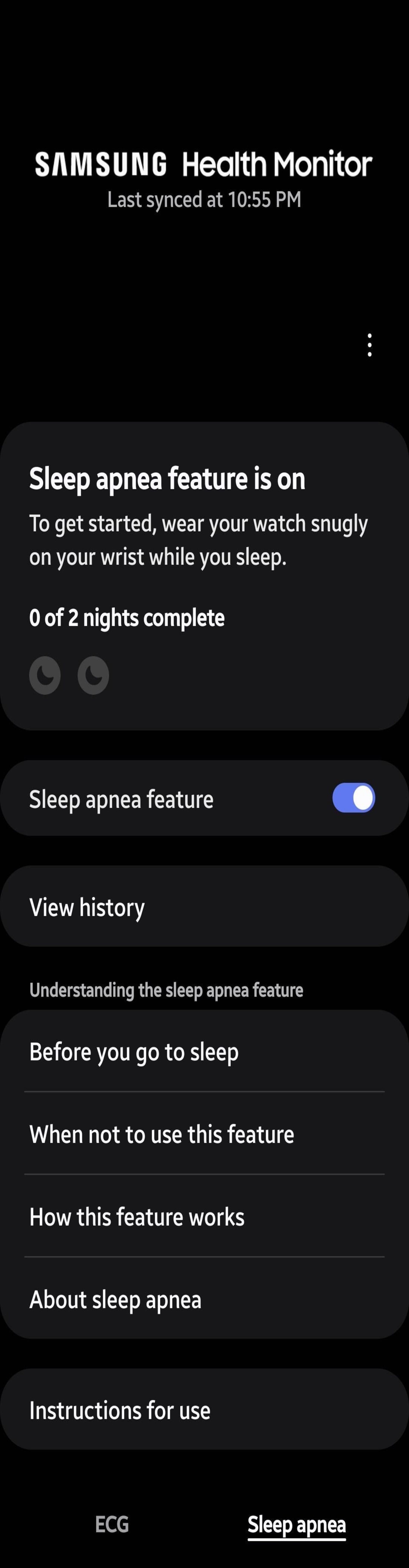قابلیت تشخیص آپنه‌ی خواب در اپلیکیشن Samsung Health Monitor