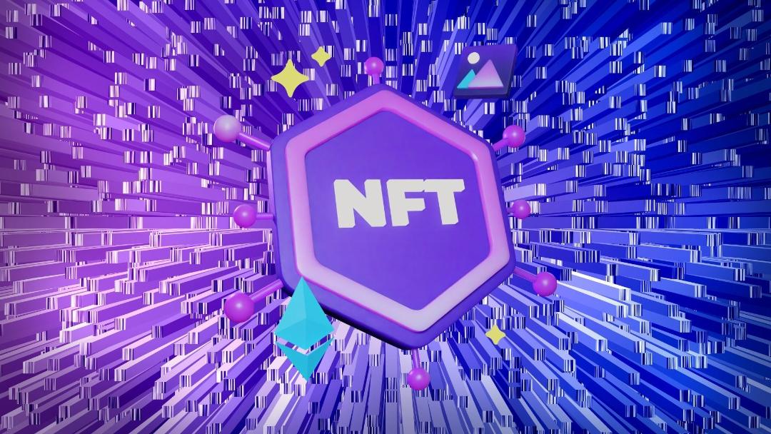 NFT در پس زمینه بنفش نئونی