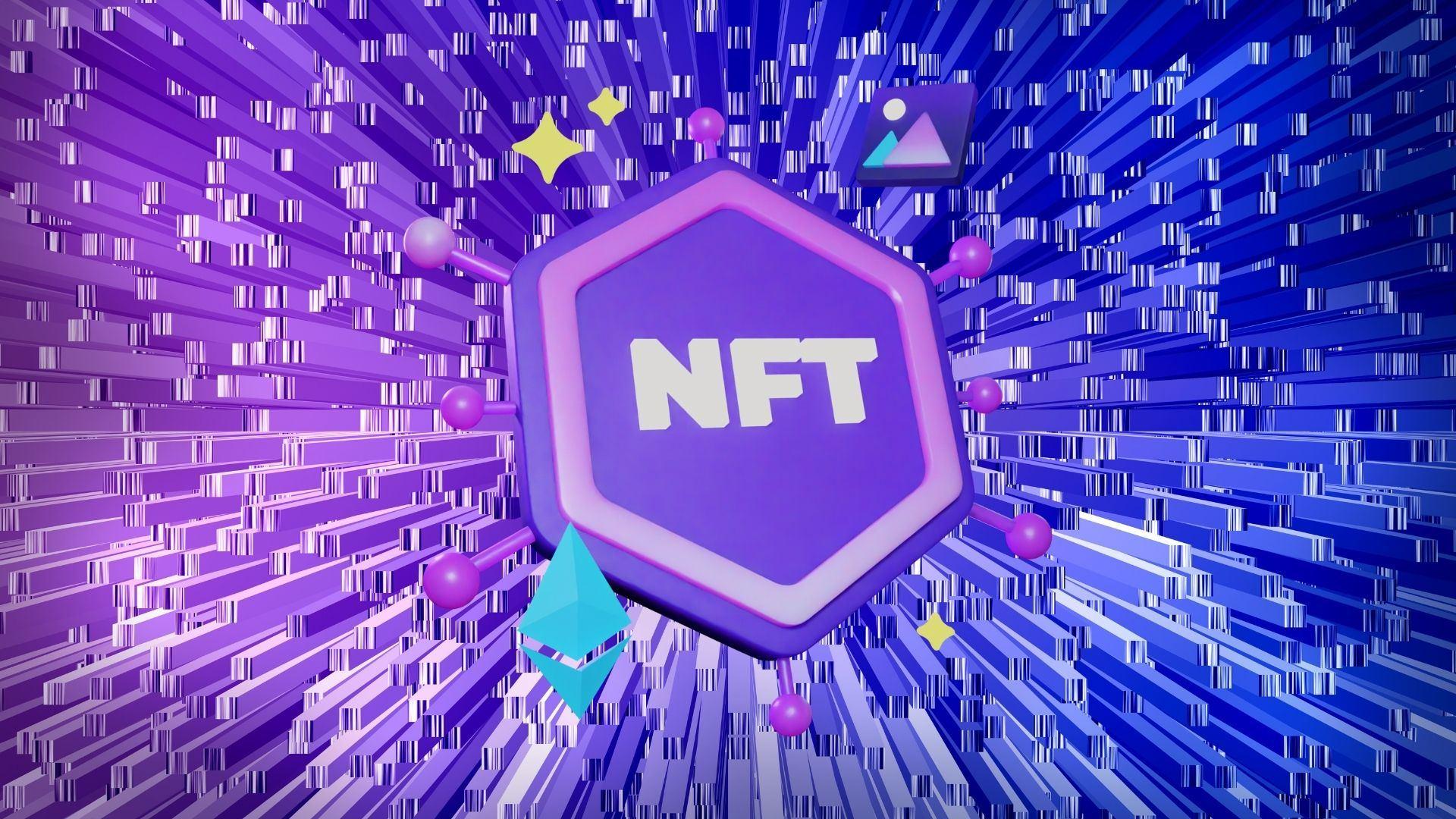 NFT در پس زمینه بنفش نئونی