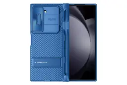 نمای کلی قاب گوشی نیلکین مدل Camshield Fold S-Pen Holder مناسب سامسونگ Galaxy Z Fold6 با نمایش پنل پشت رنگ آبی