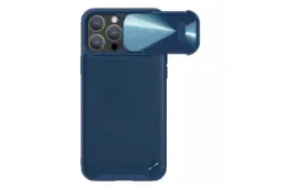 نمای پشت قاب گوشی نیلکین مدل CamShield Leather S مناسب اپل iPhone 14 Pro رنگ آبی