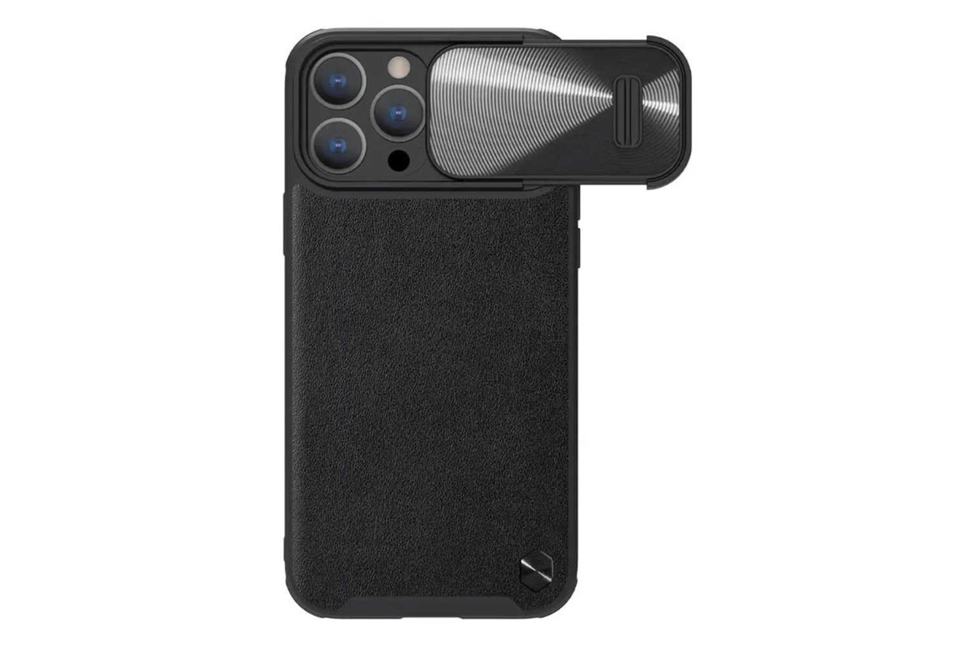 نمای پشت قاب گوشی نیلکین مدل CamShield Leather S مناسب اپل iPhone 14 Pro Max رنگ مشکی