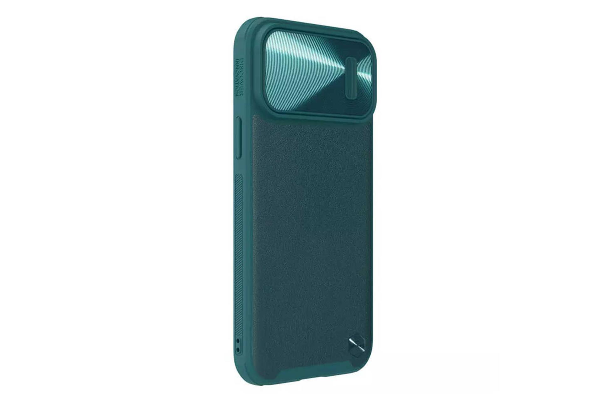 نمای سمت چپ قاب گوشی نیلکین مدل CamShield Leather S مناسب اپل iPhone 15 Pro Max / 14 Pro Max رنگ سبز