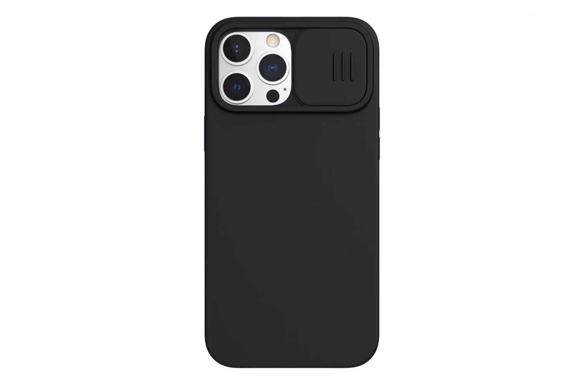 نمای پشت قاب گوشی نیلکین مدل CamShield Silky Silicone مناسب اپل iPhone 14 Pro Max / 13 Pro Max رنگ مشکی
