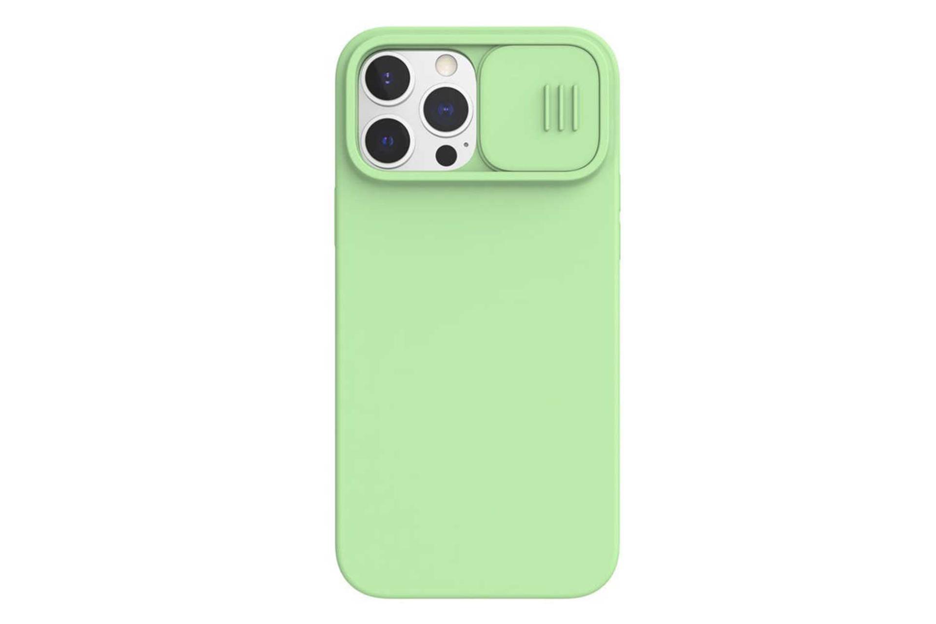 نمای پشت قاب گوشی نیلکین مدل CamShield Silky Silicone مناسب اپل iPhone 14 Pro Max / 13 Pro Max رنگ سبز