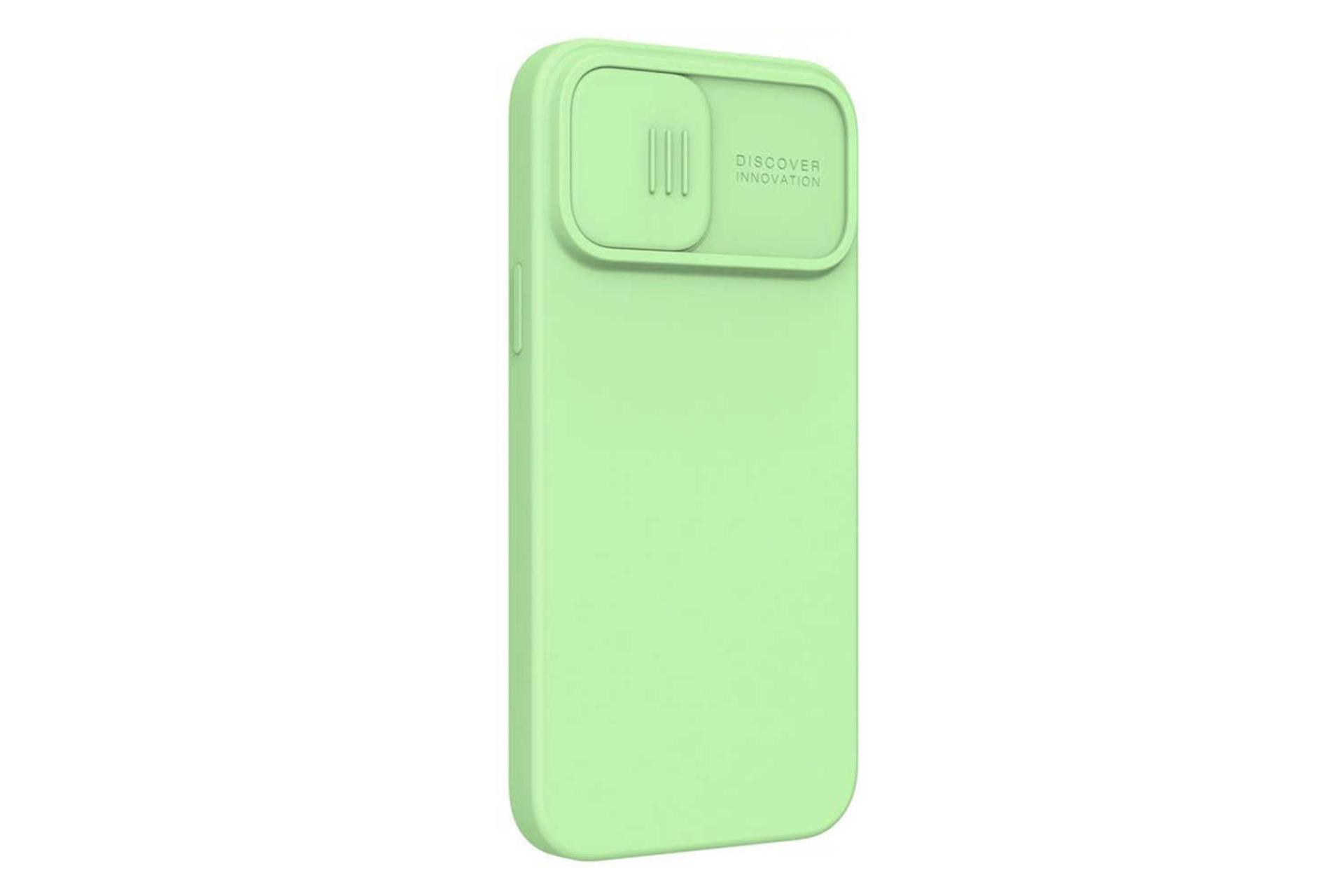 نمای سمت چپ قاب گوشی نیلکین مدل CamShield Silky Silicone مناسب اپل iPhone 14 Pro Max / 13 Pro Max رنگ سبز