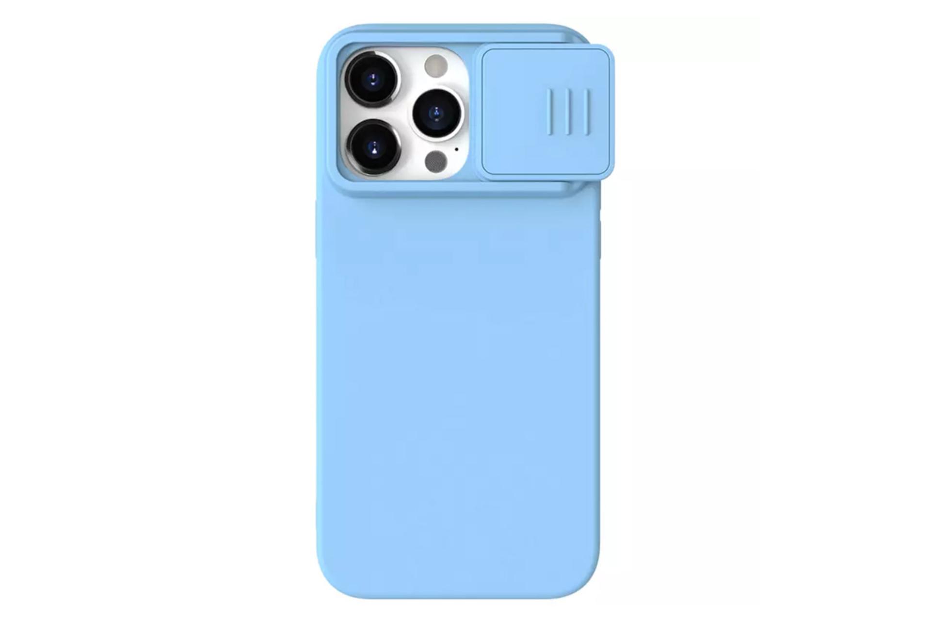 رنگ آبی قاب گوشی نیلکین مدل CamShield Silky Silicone مناسب اپل iPhone 15 Pro Max