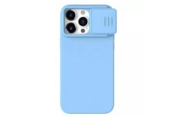 رنگ آبی قاب گوشی نیلکین مدل CamShield Silky Silicone مناسب اپل iPhone 15 Pro Max