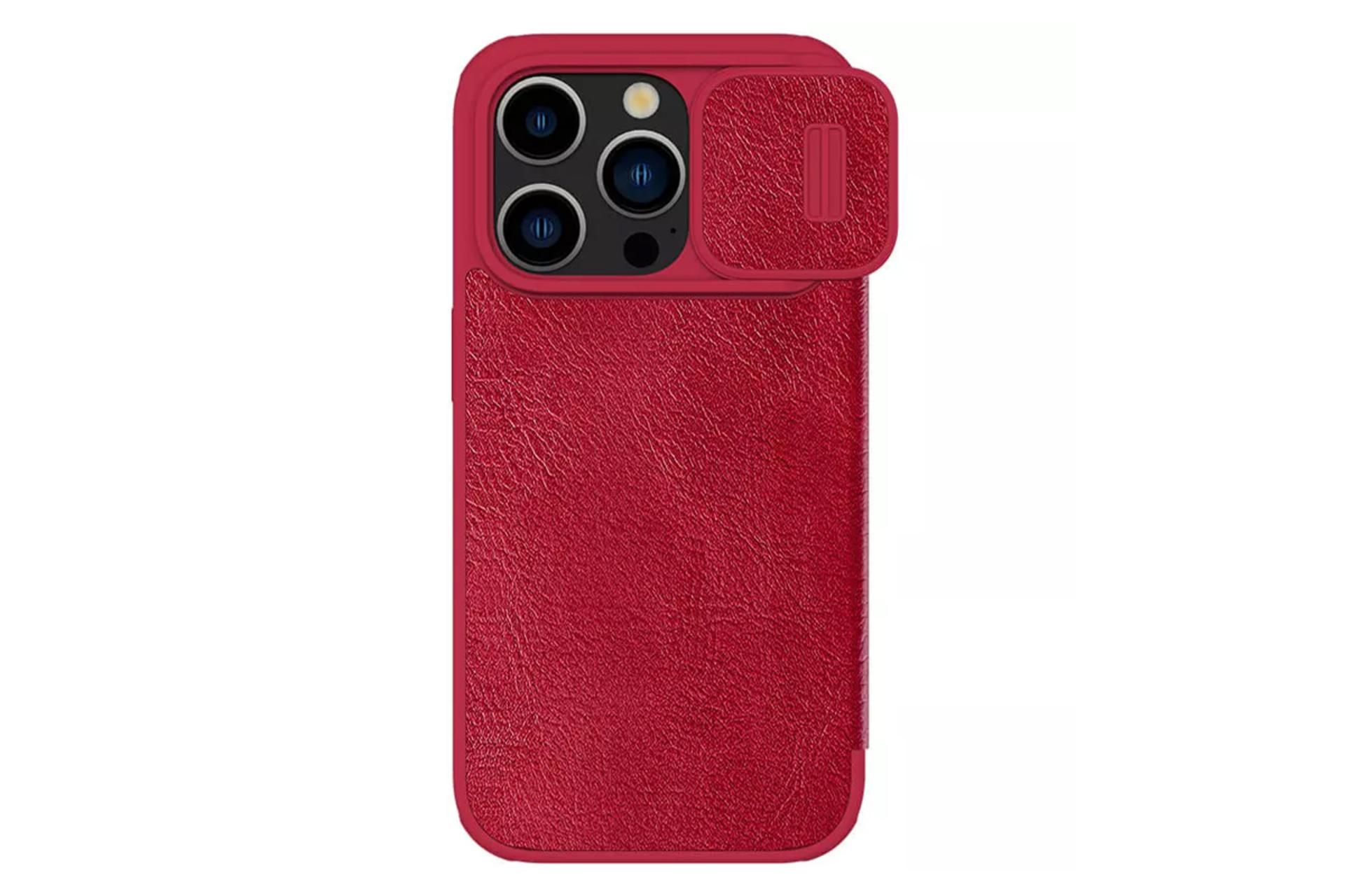 رنگ قرمز قاب گوشی کیف کلاسوری نیلکین مدل Qin Pro Leather مناسب اپل iPhone 15 Pro Max