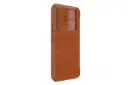 نمای سمت چپ کیف کلاسوری نیلکین مدل Qin Pro Leather مناسب سامسونگ Galaxy A54 رنگ قهوه‌ای