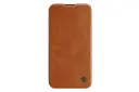 نمای جلوی کیف کلاسوری نیلکین مدل Qin Pro Leather مناسب سامسونگ Galaxy A54 رنگ قهوه‌ای