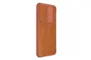 نمای سمت چپ کیف کلاسوری نیلکین مدل Qin Pro Leather مناسب سامسونگ Galaxy S23 FE رنگ قهوه‌ای