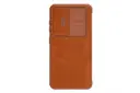 نمای پشت کیف کلاسوری نیلکین مدل Qin Pro Leather مناسب سامسونگ Galaxy S23 Plus رنگ قهوه‌ای