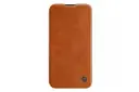 نمای جلوی کیف کلاسوری نیلکین مدل Qin Pro Leather مناسب سامسونگ Galaxy S23 Plus رنگ قهوه‌ای