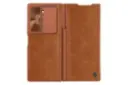 نمای کلی قاب گوشی کیف کلاسوری نیلکین مدل Qin Pro Leather مناسب سامسونگ Galaxy Z Fold6 با نمایش پنل جلو و پشت رنگ عسلی