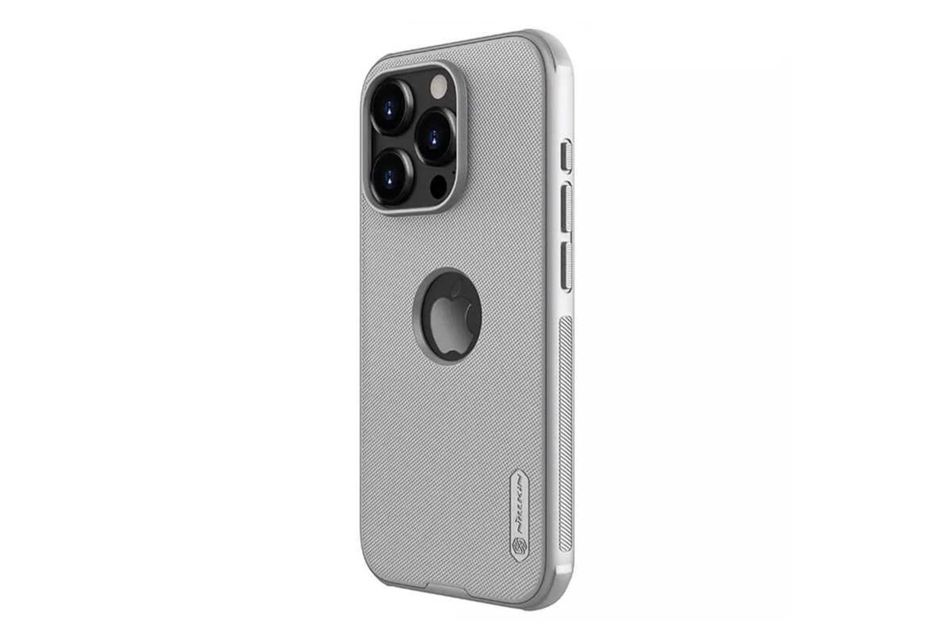 نمای سمت چپ قاب گوشی نیلکین مدل Super Frosted Shield Pro Logo CutOut مناسب اپل iPhone 15 Pro Max رنگ خاکستری