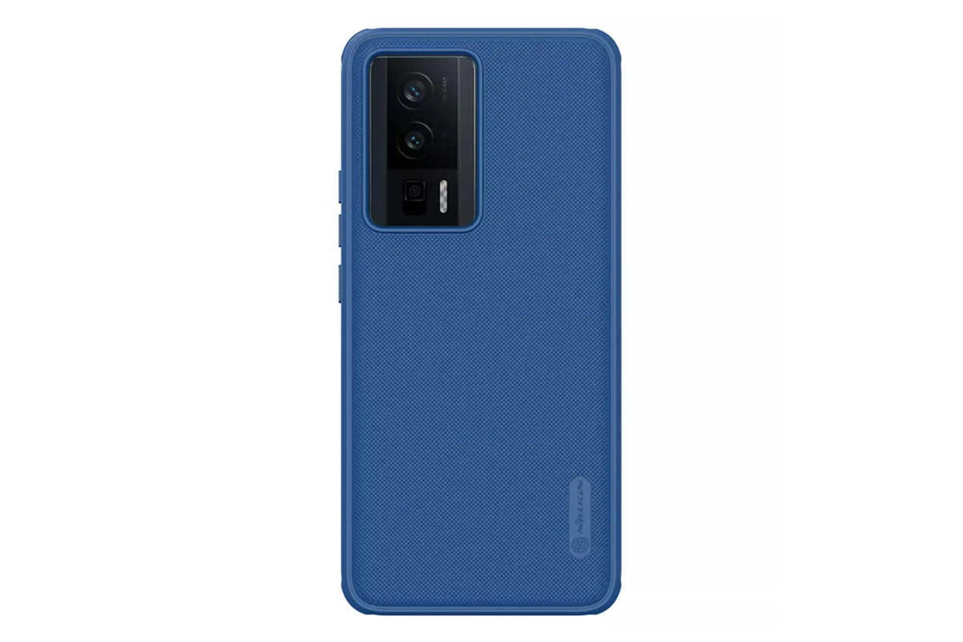 نمای بالای قاب گوشی نیلکین مدل Super Frosted Shield Pro مناسب شیائومی Poco F5 Pro رنگ آبی