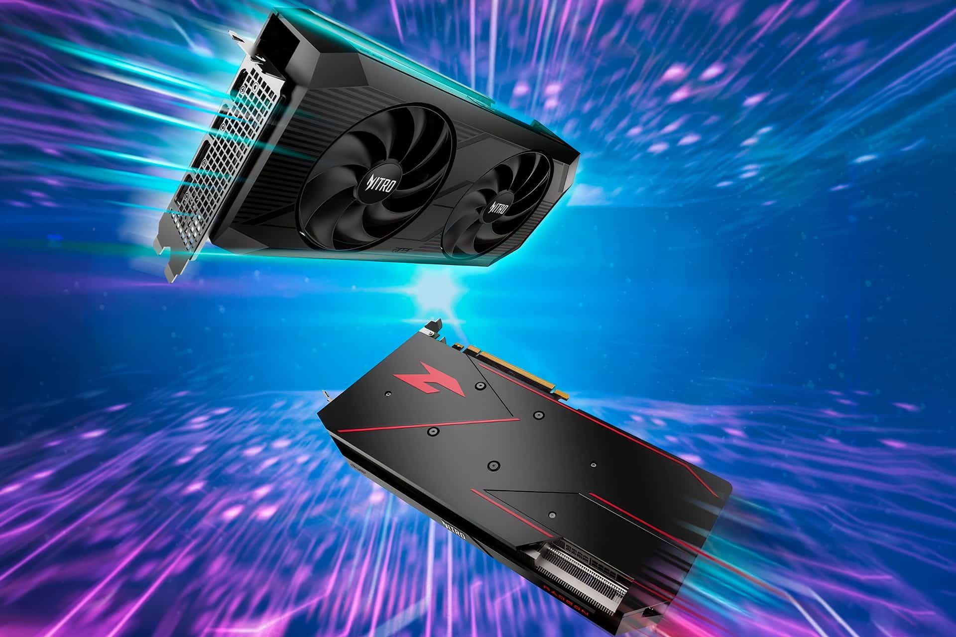 دو کارت گرافیک ایسر مدل Nitro Radeon RX 7900 GRE OC یکی از جلو یکی از پشت