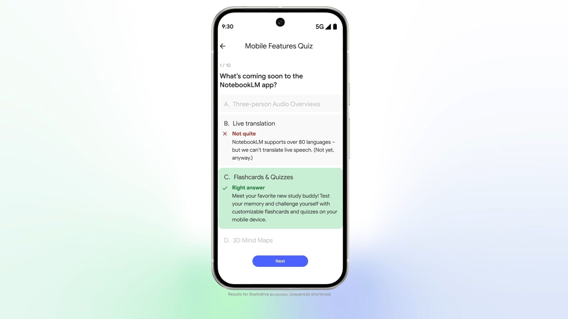کارت کوییز در اپلیکیشن NotebookLM