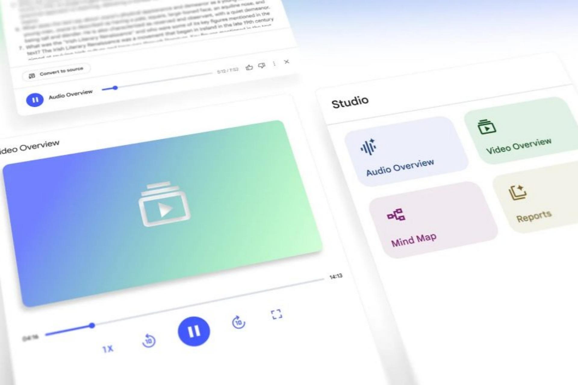 قسمت‌‌های مختلف قابلیت Video Overviews در ابزار NotebookLM