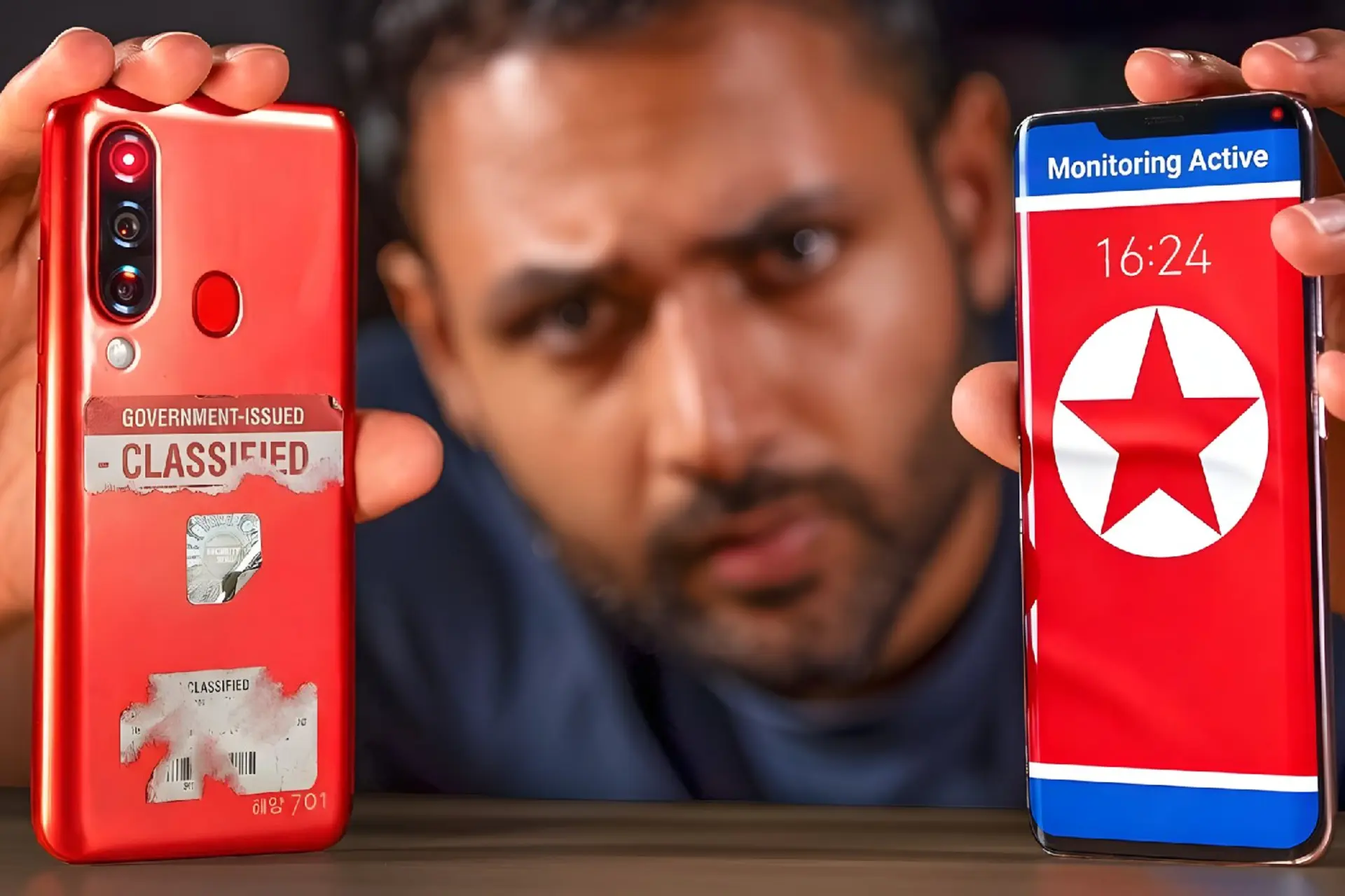 مرد جوان درحال نگاه به گوشی های کره شمالی