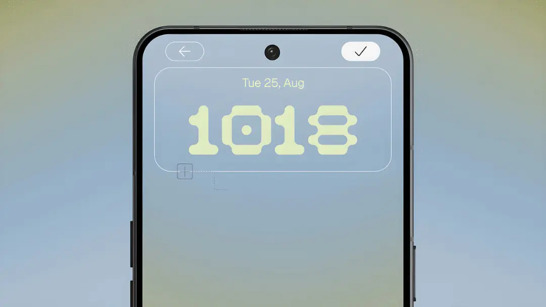 نمای صفحه نمایش گوشی با رابط کاربری Nothing OS 5.0 و فونت دیجیتال