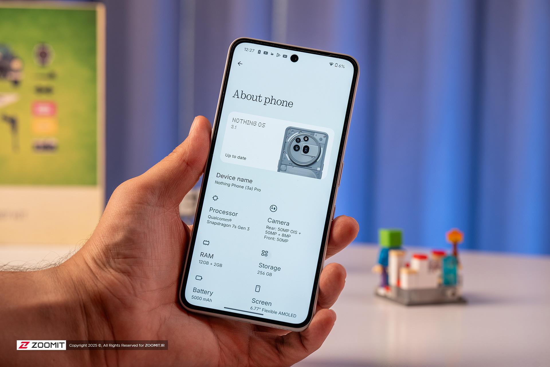 پنجره‌ی About Phone در فون 3a پرو