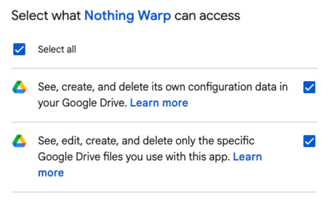 انتقال فایل با اپ Warp ناتینگ و گوگل درایو