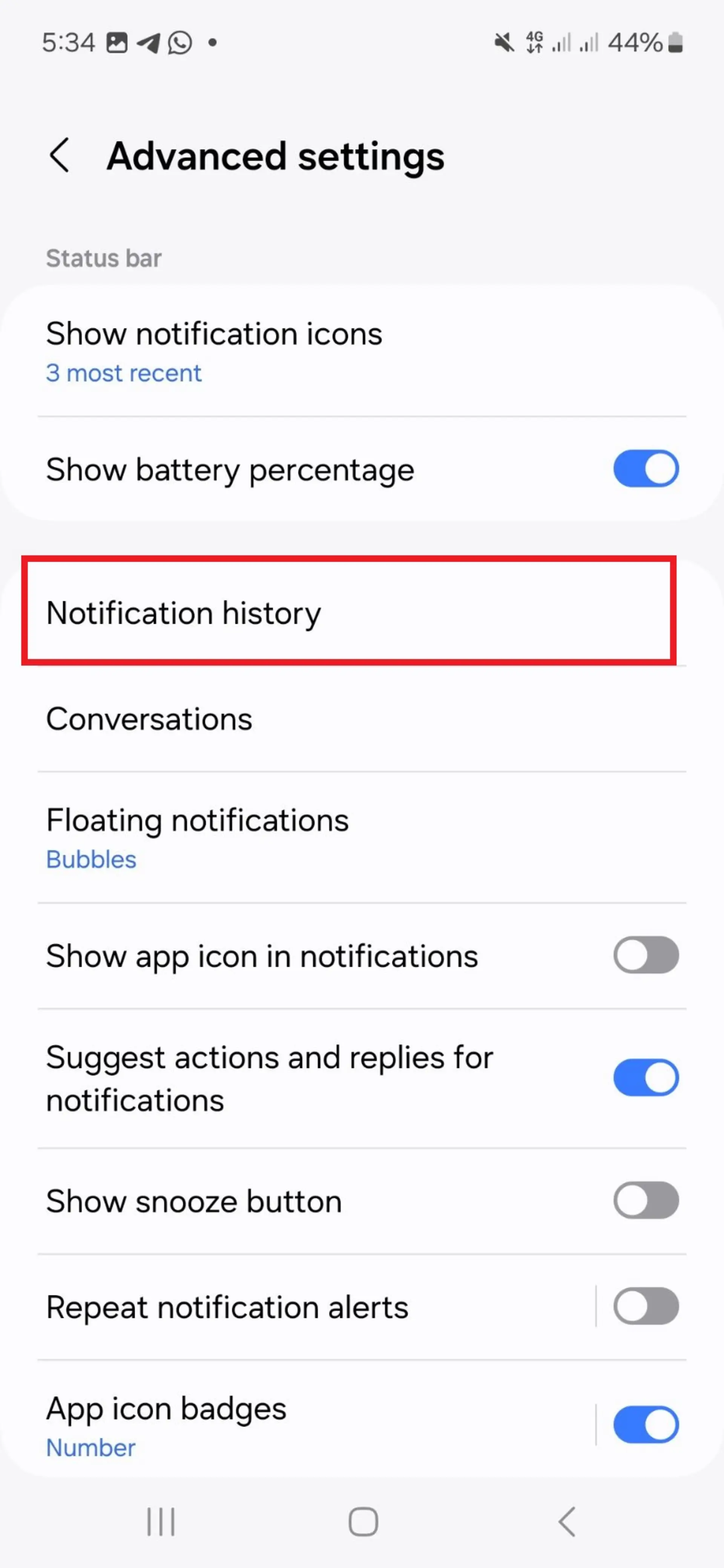 قابلیت notification history در اندروید