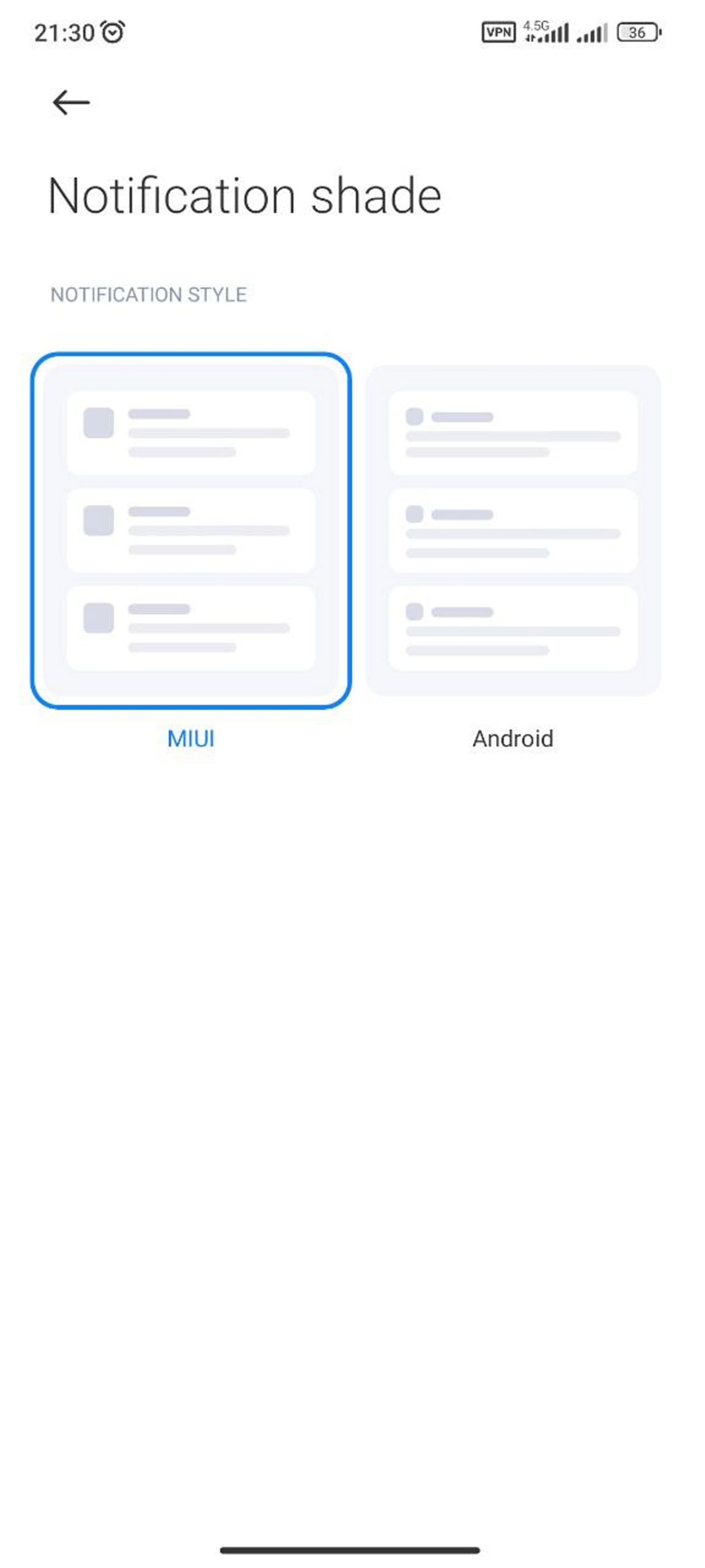 تنظیمات Notification shade