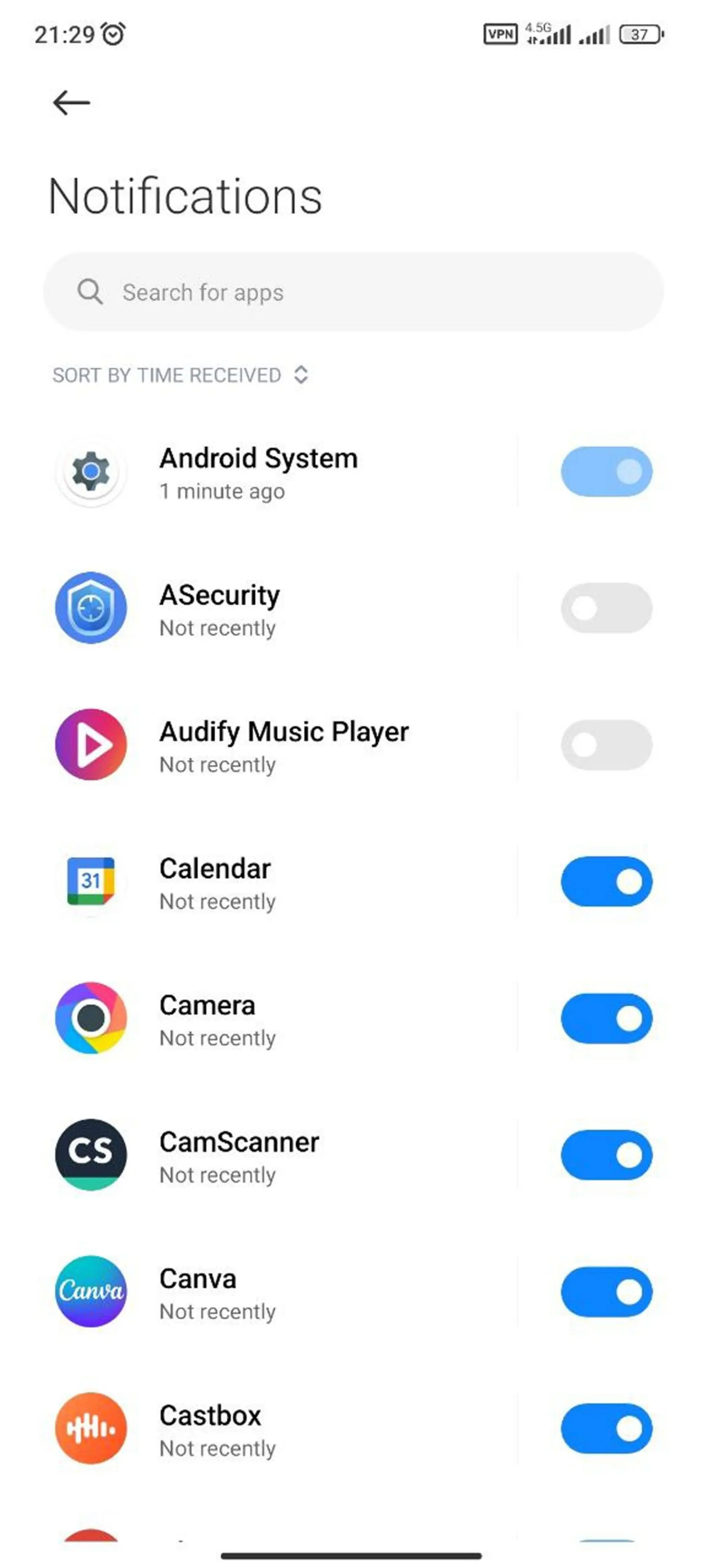 تنظیمات نوتیفیکیشن برنامه‌ها