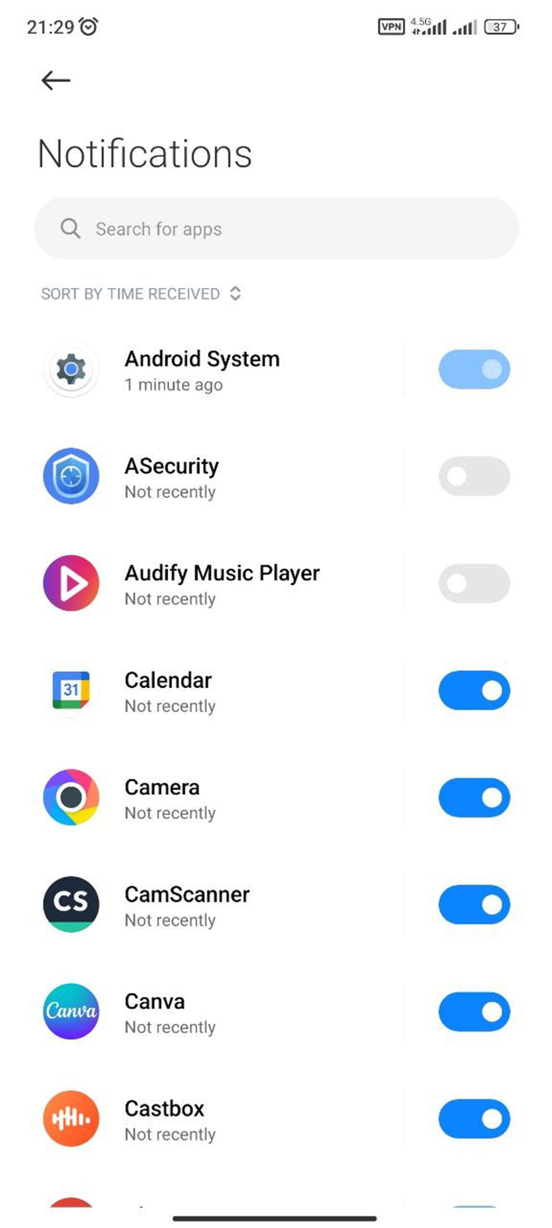 تنظیمات نوتیفیکیشن برنامه‌ها