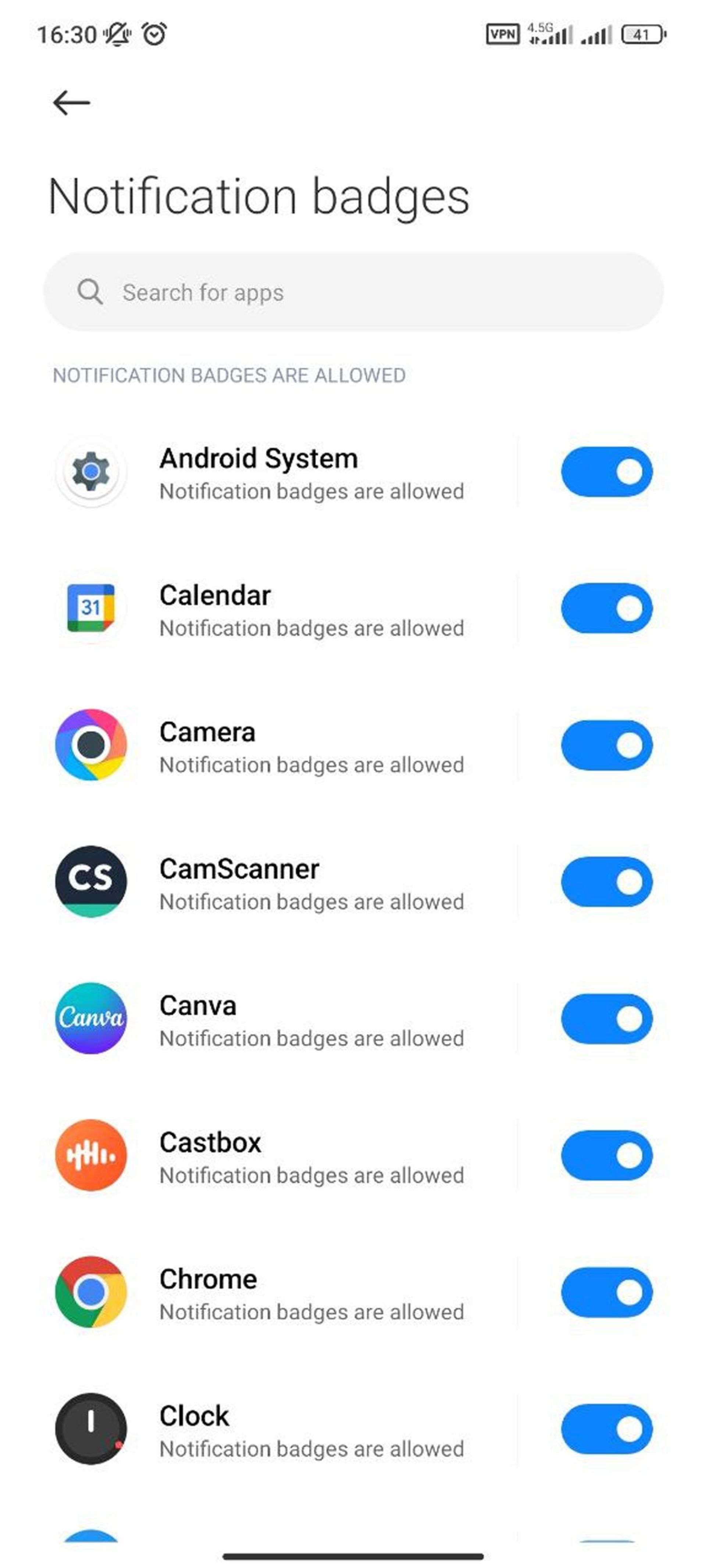 منوی برنامه‌ها در Notification badges