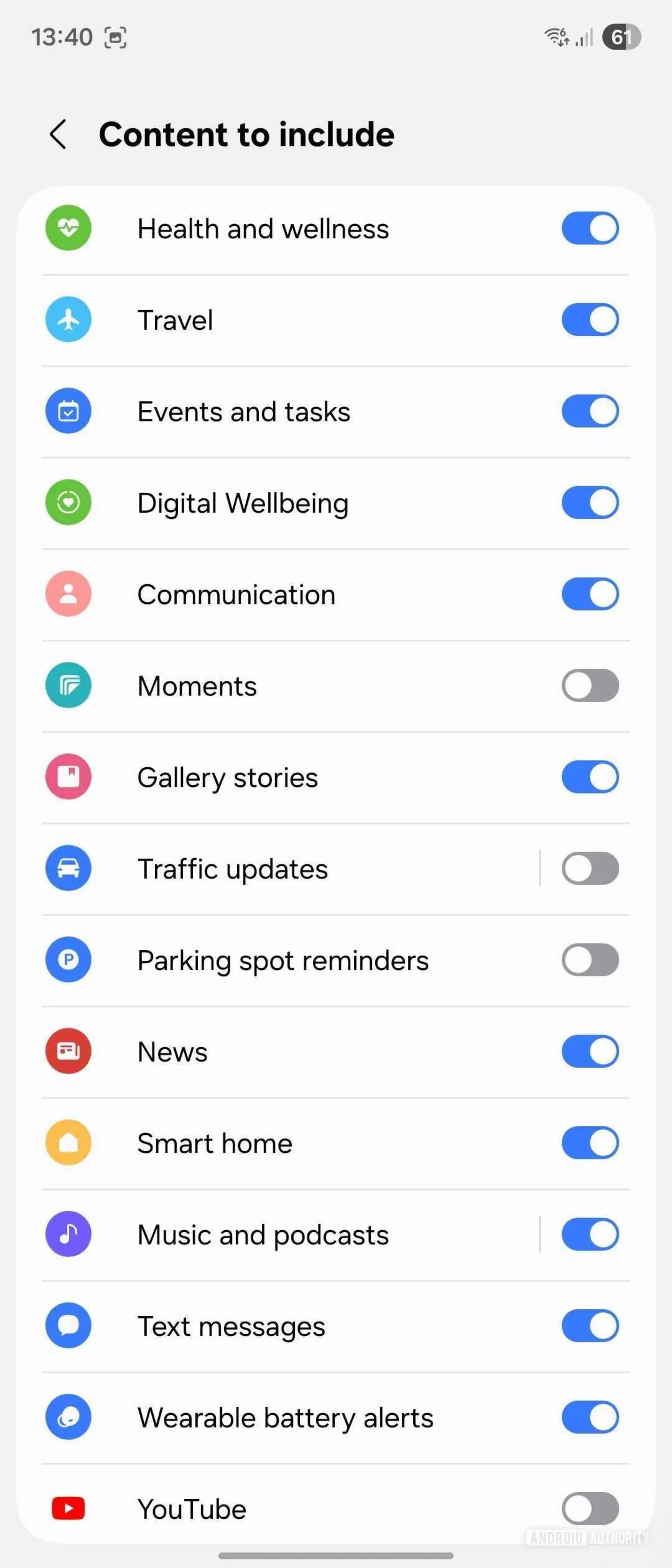 دسته‌بندی‌های جدید قابلیت Now Brief در رابط کاربری One UI 8