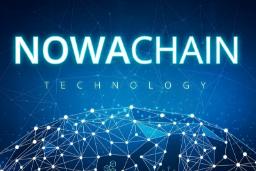 لوگوی نوواچین (Nowachain) روی پس‌زمینه شبکه عصبی و دیجیتال آبی