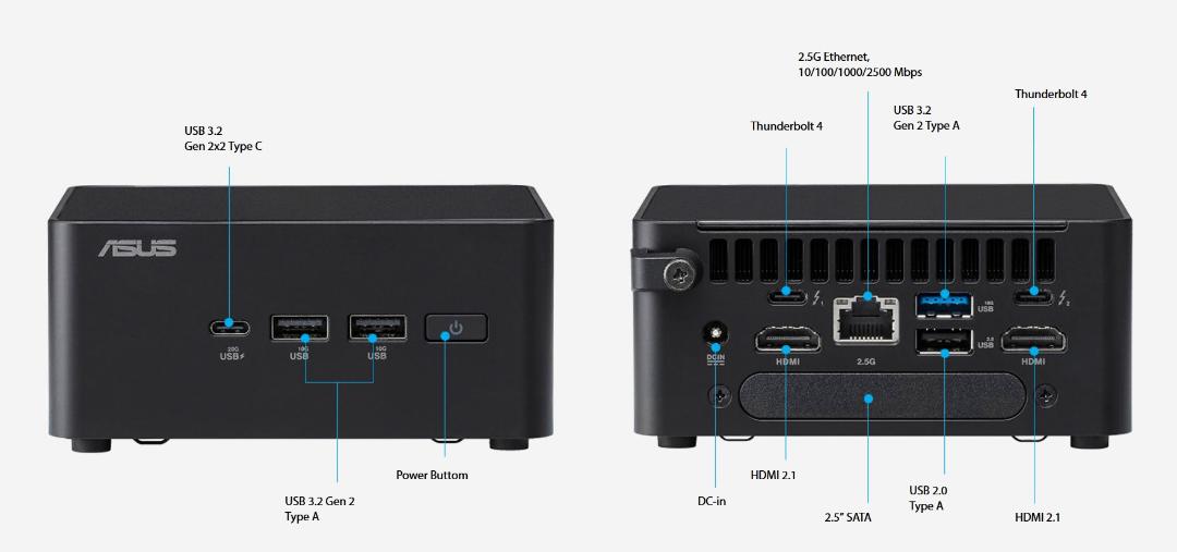 پورت‌ها و اتصالات مینی پی‌سی NUC 14 Pro Plus ایسوس