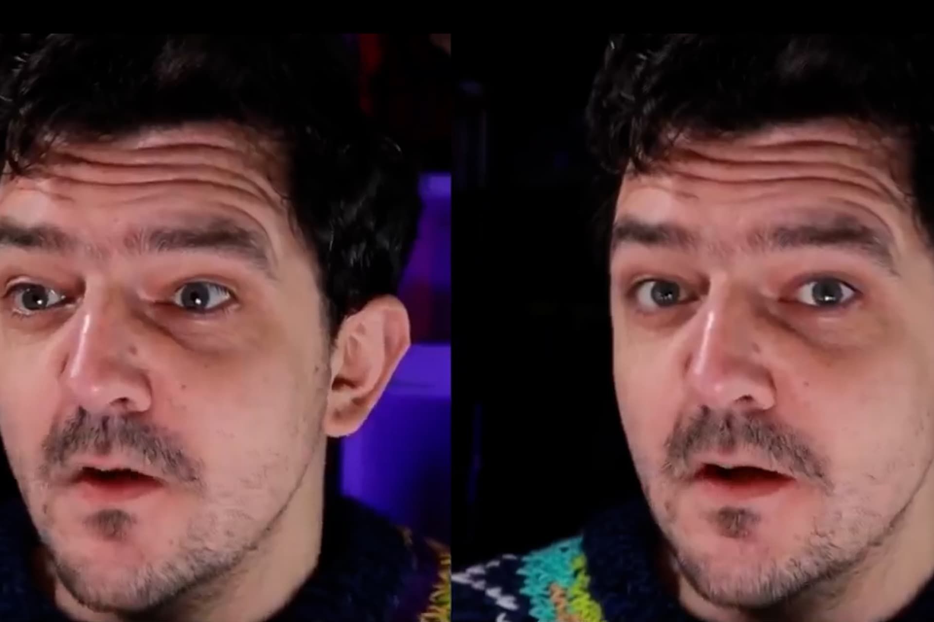 مرد مومشکی در حال نگاه کردن به دوربین