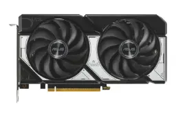 نمای زیر کارت گرافیک انویدیا جی فورس RTX 5060 مدل ASUS DUAL با نمایش لوگو، فن‌ها و کانکتور