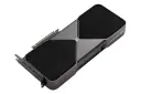 نمای نیمرخ کارت گرافیک انویدیا جی فورس RTX 5090 با نمایش لبه کناری، لوگو و خروجی‌های تصویر براکت پشت