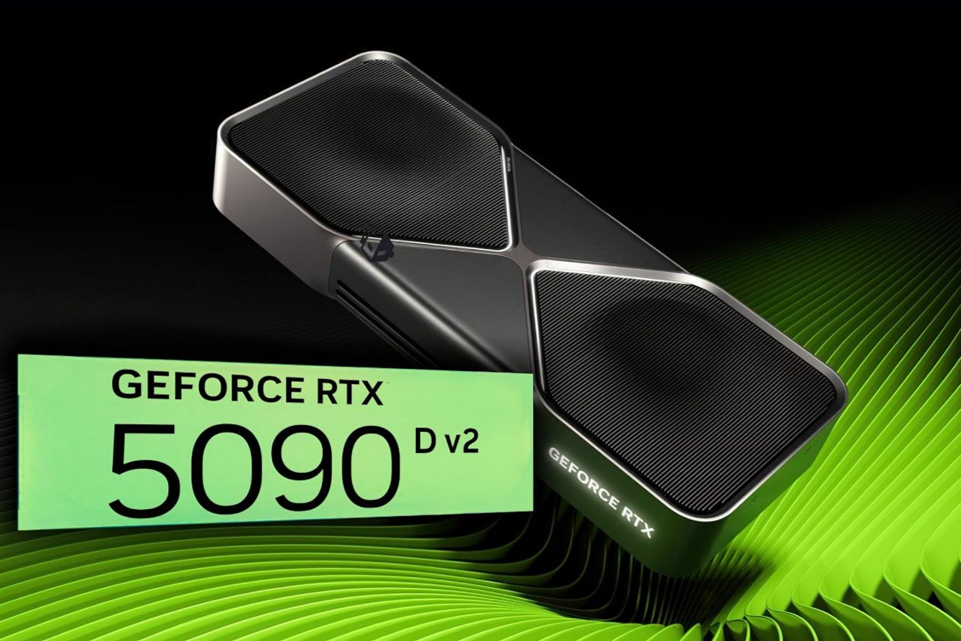 کارت گرافیک RTX 5090 D V2 معلق در هوا