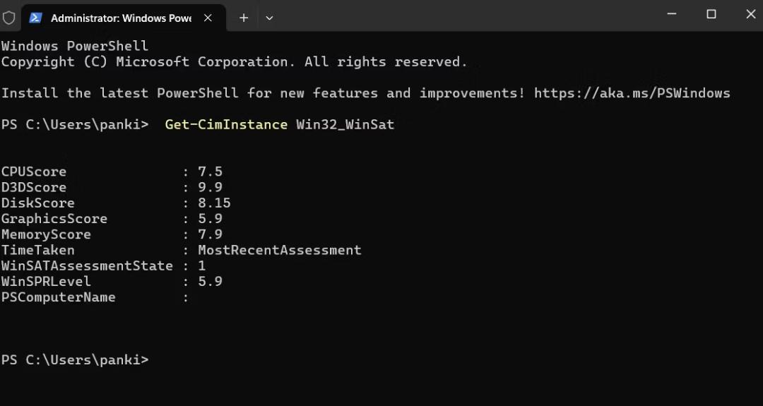 سیستم امتیازهای تجربه‌ ویندوز در PowerShell 