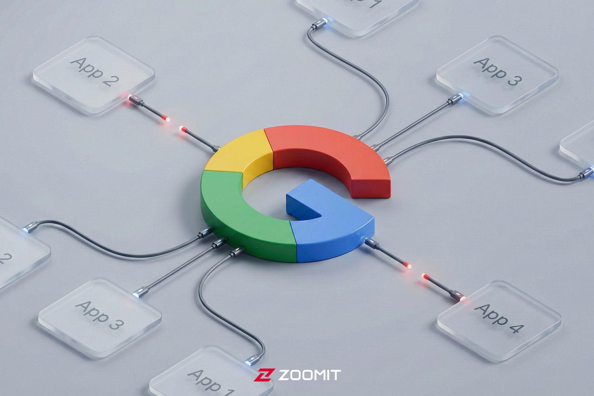 لوگوی گوگل با اتصال‌هایی دور و بر آن